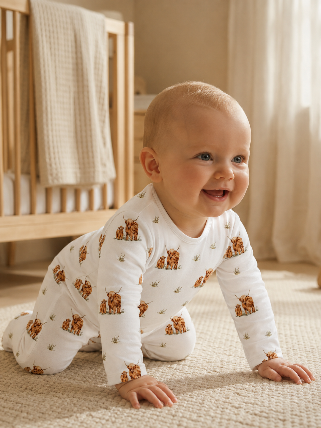 Highland Cow Farm Baby Sleepsuit