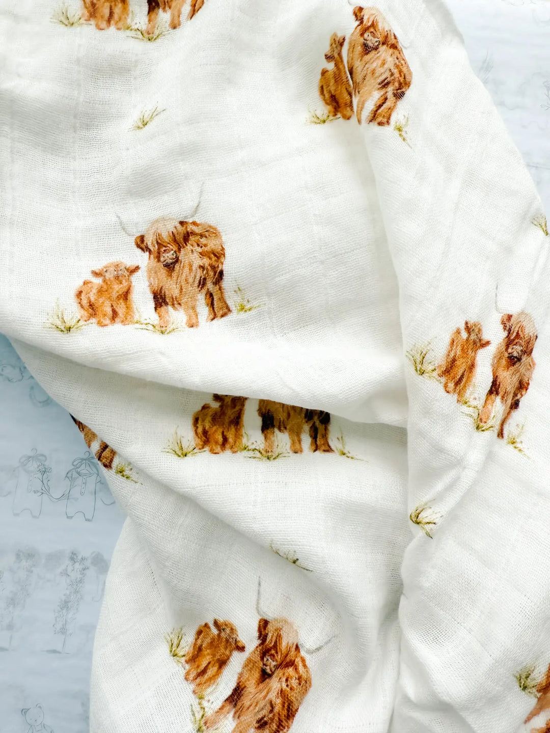 Highland Cow Farm Muslin Swaddle Blanket