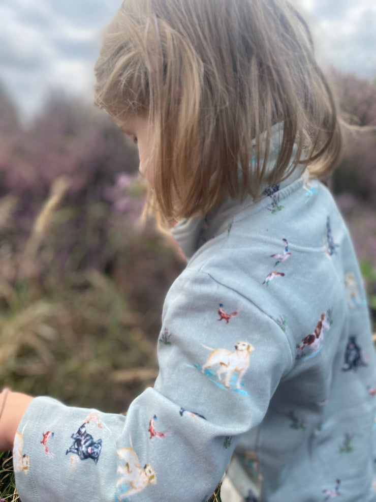 Dog Print Sweatshirt for baby and toddler and children by The Little Stamford Company featuring labradors and spaniels and gun dogs