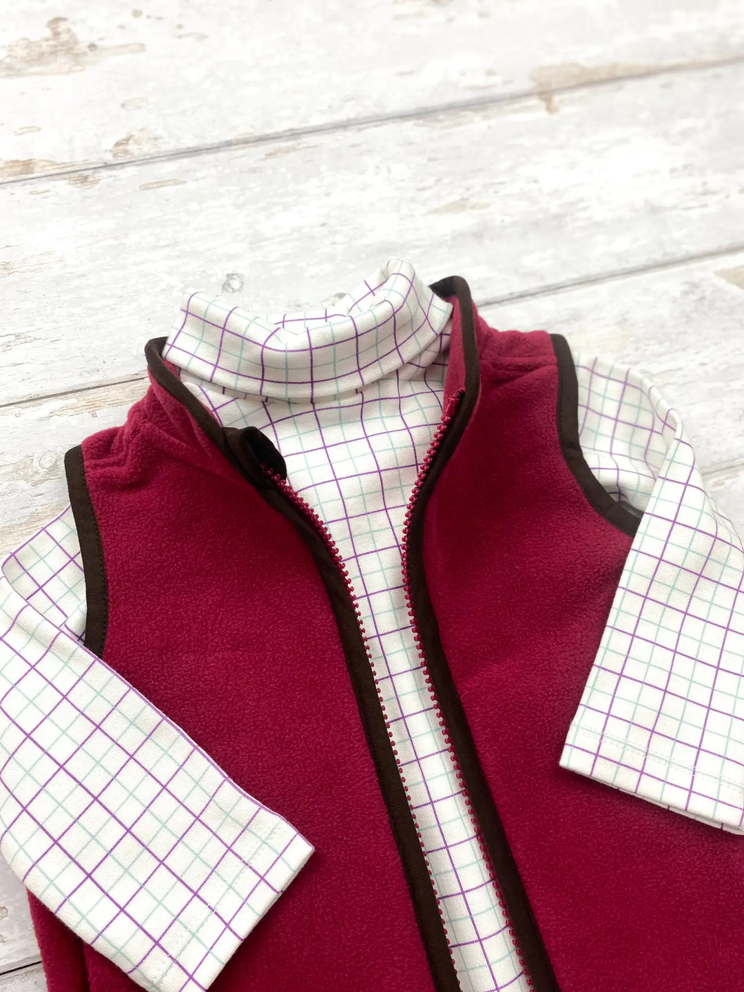 Tattersall Roll Neck Body Suit / Top - Purple