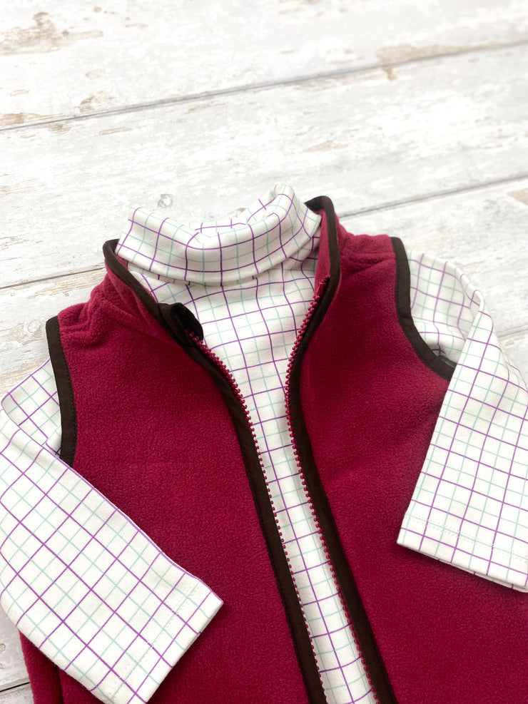 Tattersall Roll Neck Body Suit - Purple (size 0-3 only)