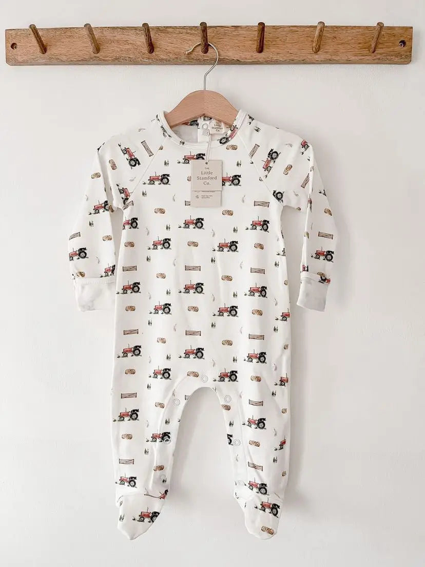 Vintage Tractor Baby Sleepsuit