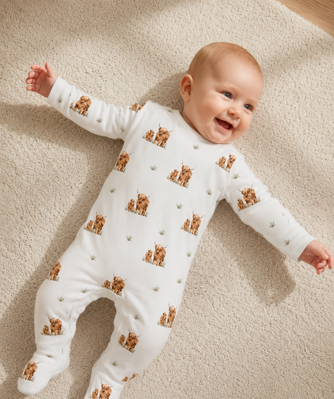 Highland Cow Farm Baby Sleepsuit