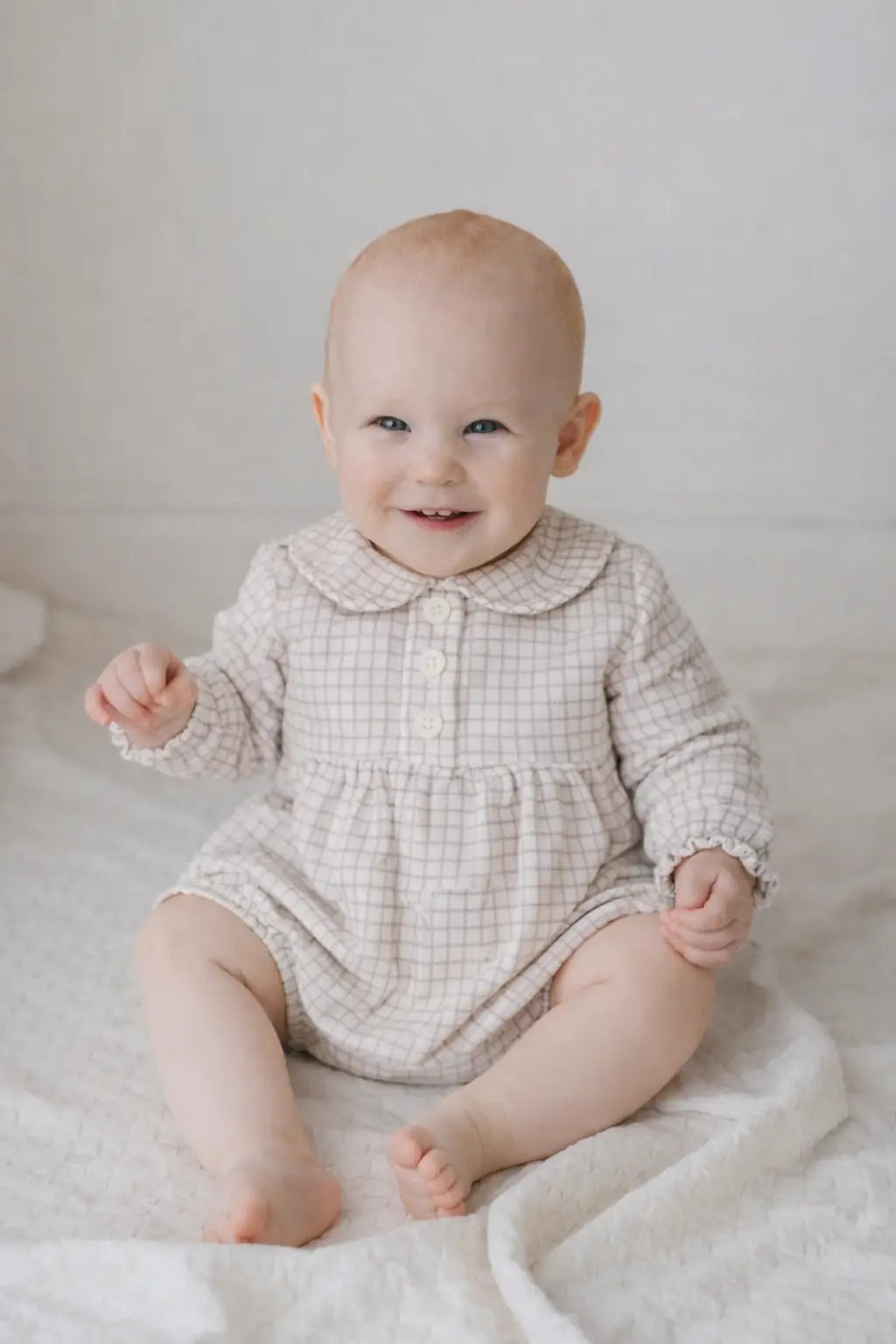 Isla Country Tattersall Girl’s Romper in Blue/Pink check