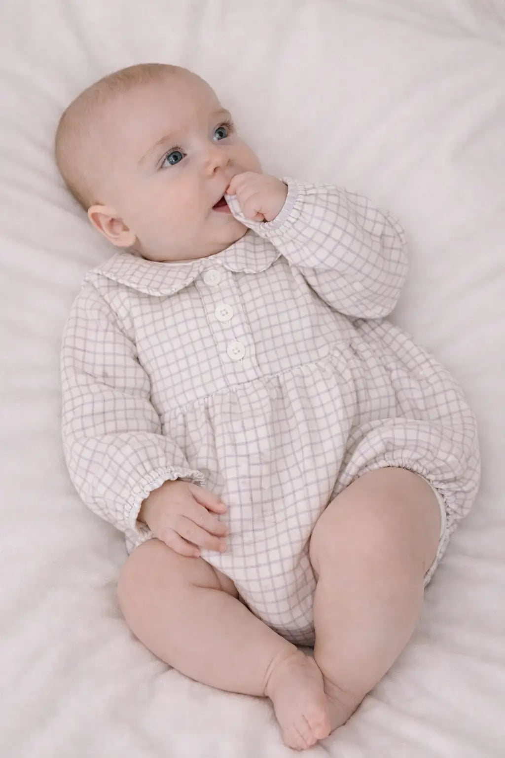 Isla Country Tattersall Girl’s Romper in Blue/Pink check