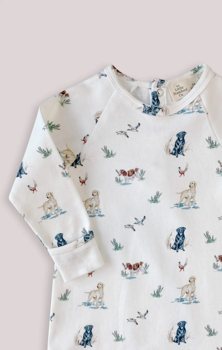Dog print organic cotton sleepsuit