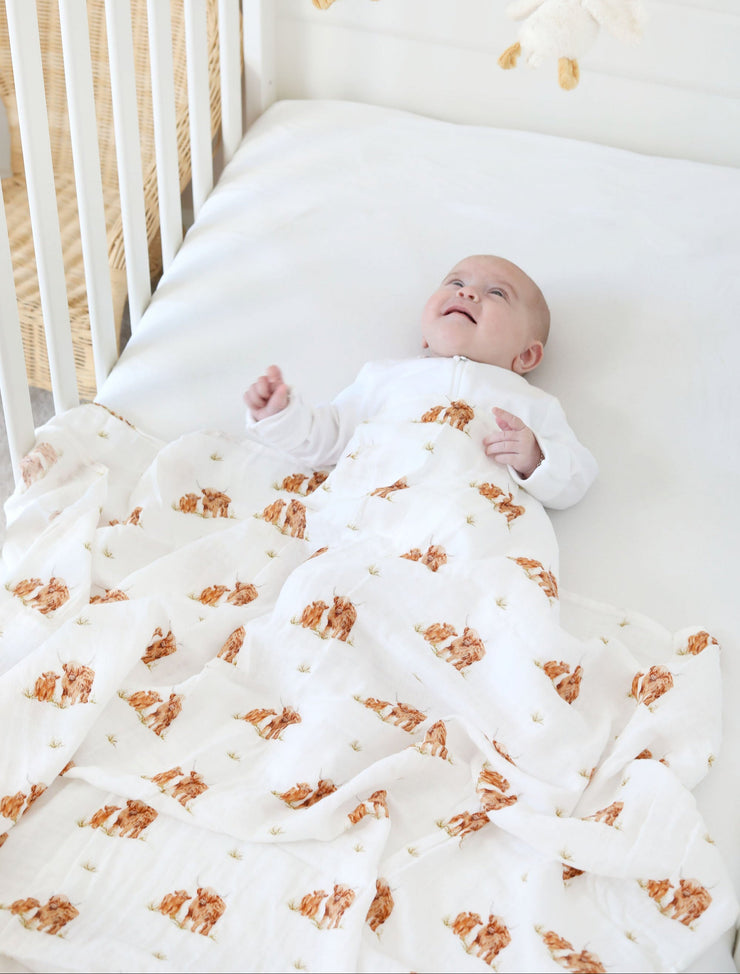Highland Coo Muslin Swaddle Blanket