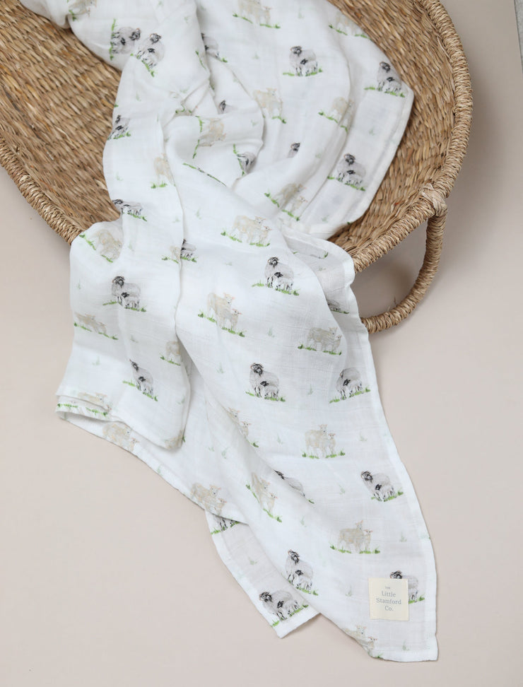 Sheep Muslin Swaddle Blanket