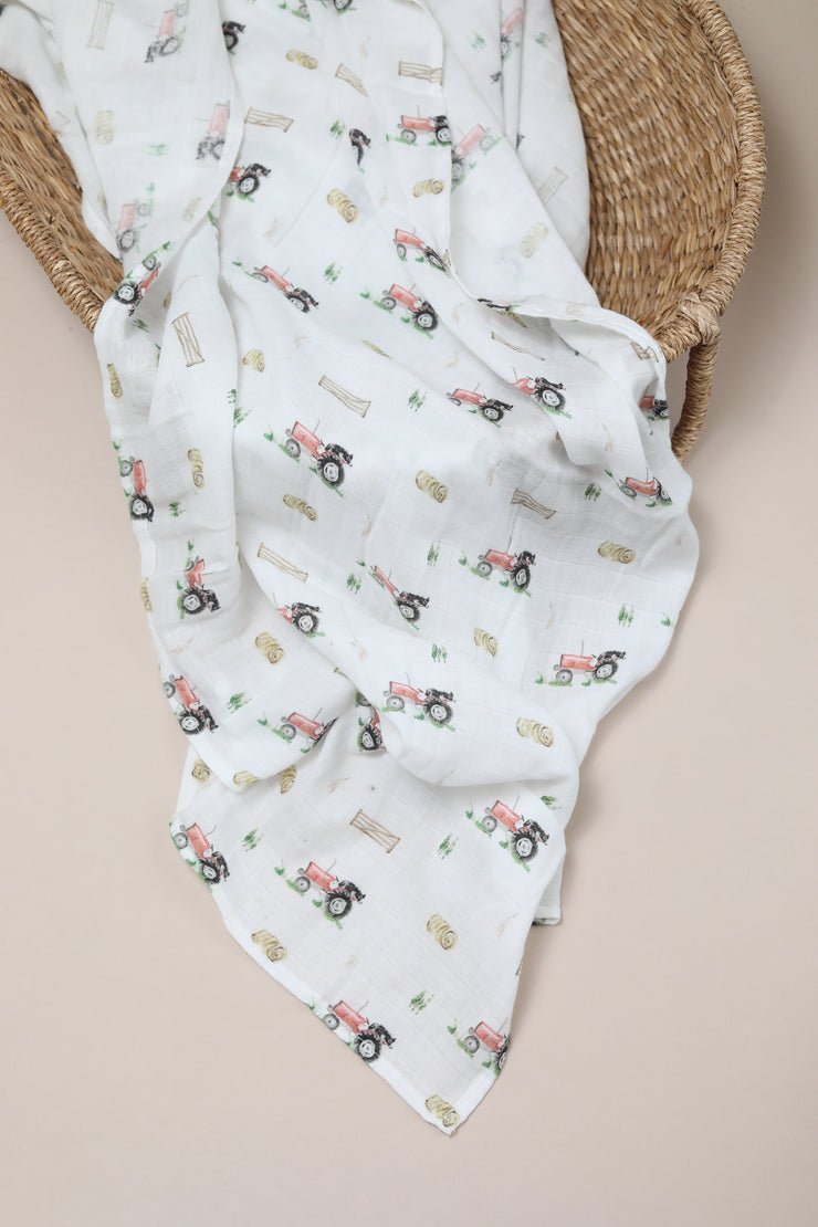 Vintage Tractor Muslin Swaddle Blanket