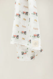Vintage Tractor Muslin Swaddle Blanket