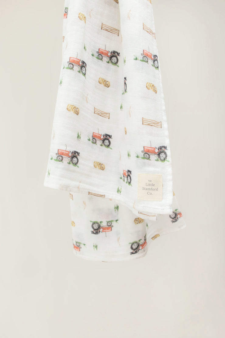 Vintage Tractor Muslin Swaddle Blanket