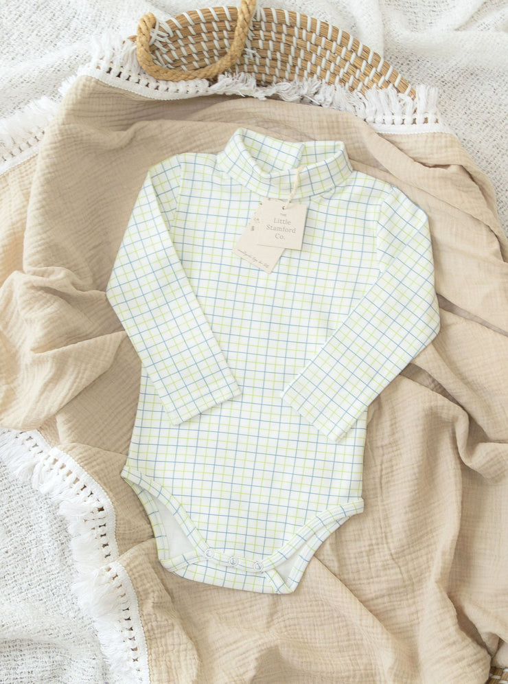 Tattersall Roll Neck Body Suit / Top - Green