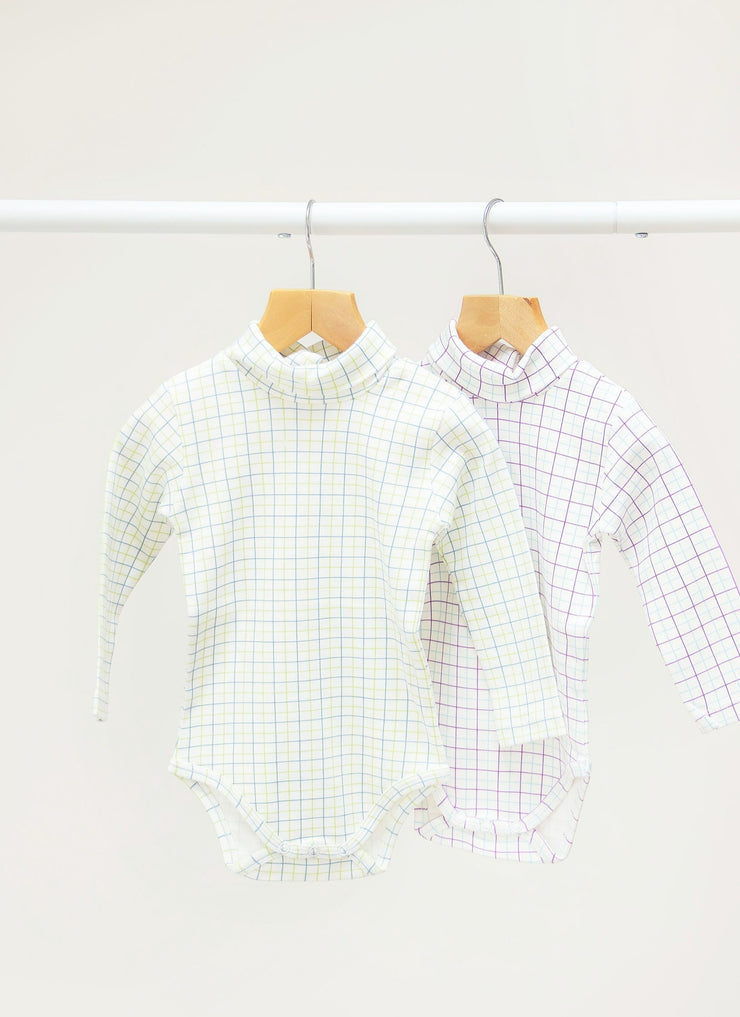 Tattersall Roll Neck Body Suit / Top - Green