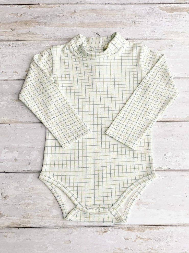 Tattersall Check Roll Neck Body Suit - Grey / Green