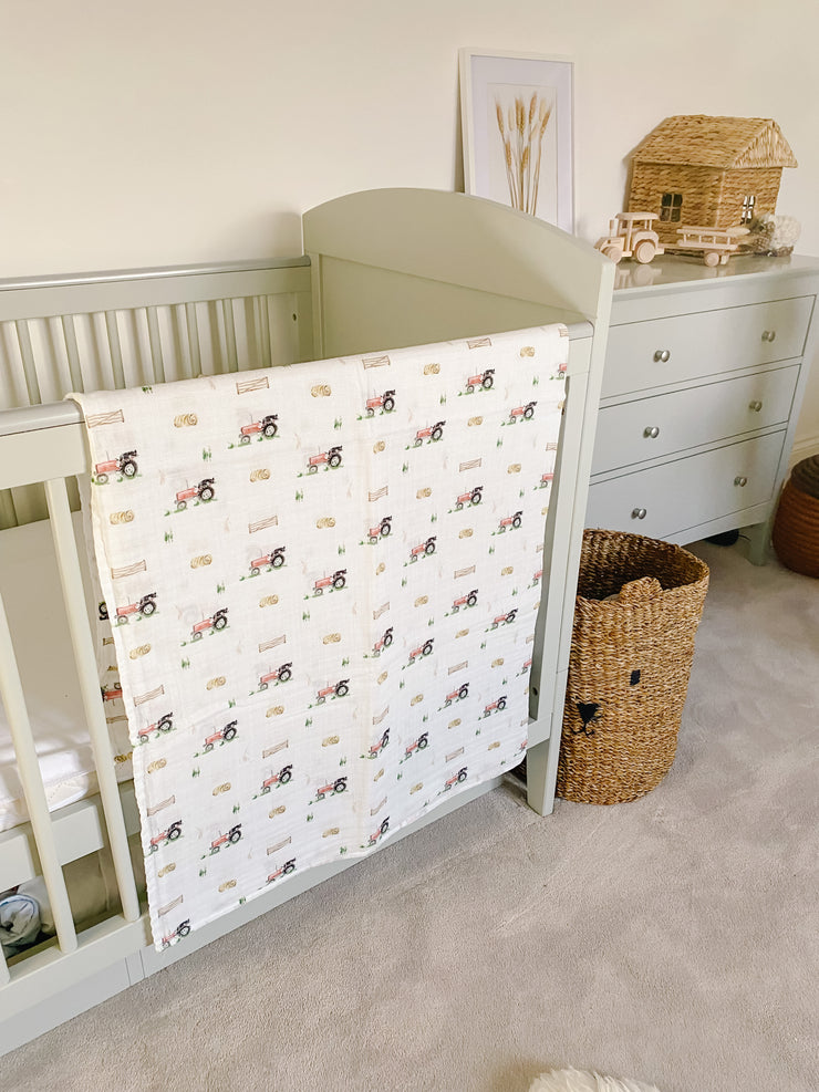 Tractor muslin swaddle blanket