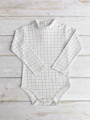Tattersall Check Roll Neck Body Suit - Purple/Blue