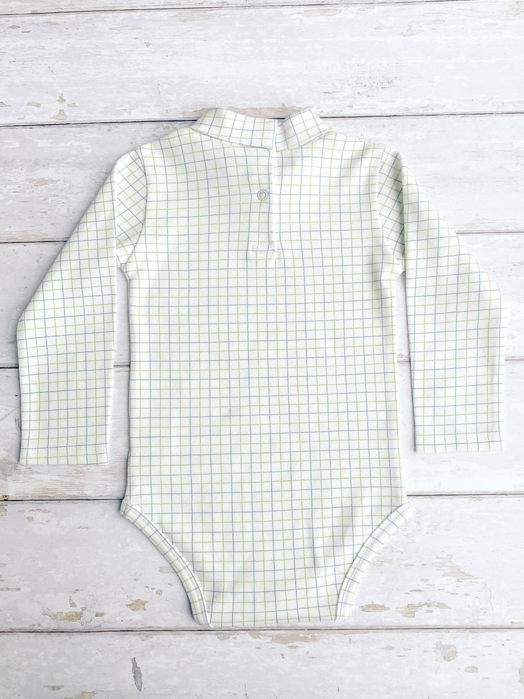 Tattersall Check Roll Neck Body Suit - Grey / Green