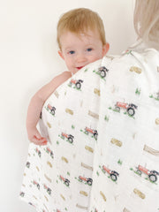 Tractor muslin swaddle blanket