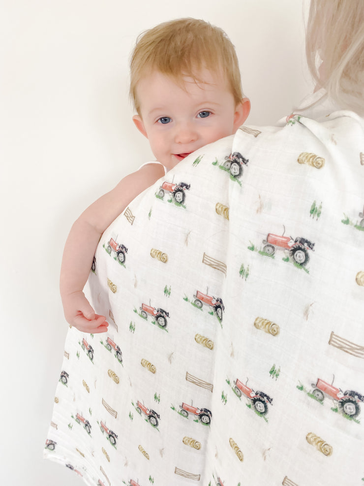 Tractor muslin swaddle blanket