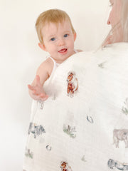 Pony print muslin swaddle blanket